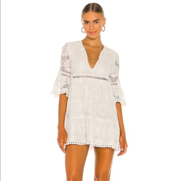 Saylor Peridot Floral Lace V-Neck Shift Mini Dress in Ivory White Size Small NWT - Picture 1 of 6